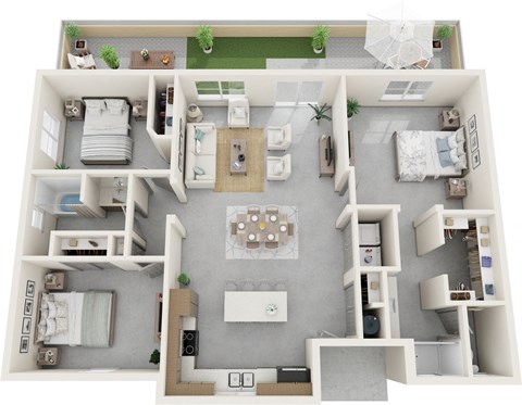 Floor plan for 3 beds, 2 baths, 1314 sqft